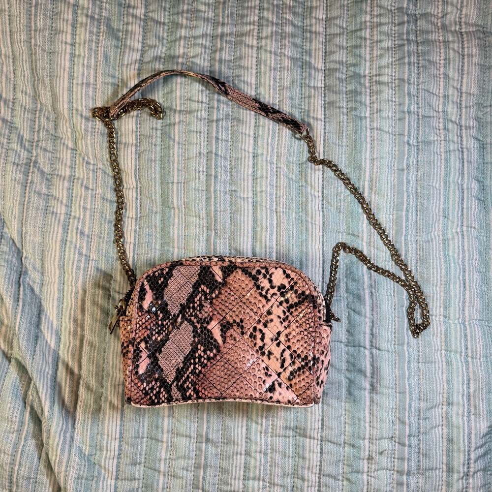Unbranded Pink Snakeskin Pattern Crossbody Bag with Chain Strap